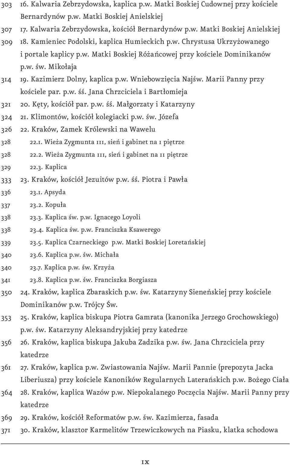 Marii Panny przy kościele par. p.w. śś. Jana Chrzciciela i Bartłomieja 321 20. Kęty, kościół par. p.w. śś. Małgorzaty i Katarzyny 324 21. Klimontów, kościół kolegiacki p.w. św. Józefa 326 22.