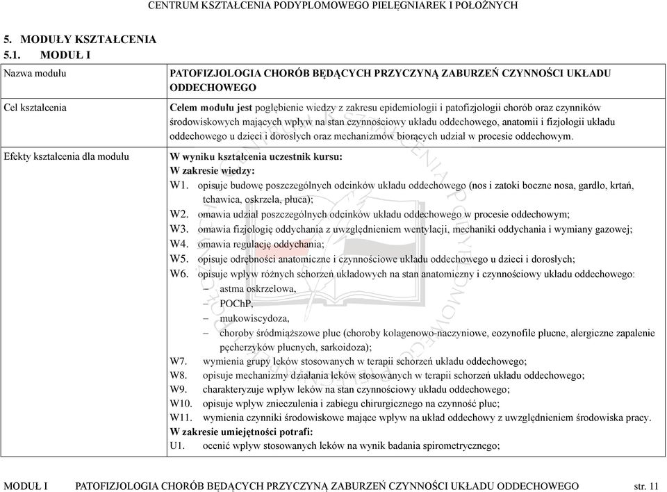 epidemiologii i patofizjologii chorób oraz czynników środowiskowych mających wpływ na stan czynnościowy układu oddechowego, anatomii i fizjologii układu oddechowego u dzieci i dorosłych oraz