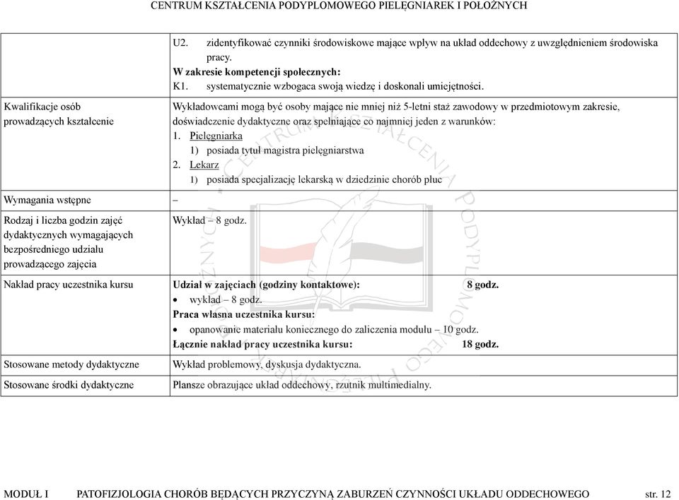 Kwalifikacje osób prowadzących kształcenie Wykładowcami mogą być osoby mające nie mniej niż 5-letni staż zawodowy w przedmiotowym zakresie, doświadczenie dydaktyczne oraz spełniające co najmniej