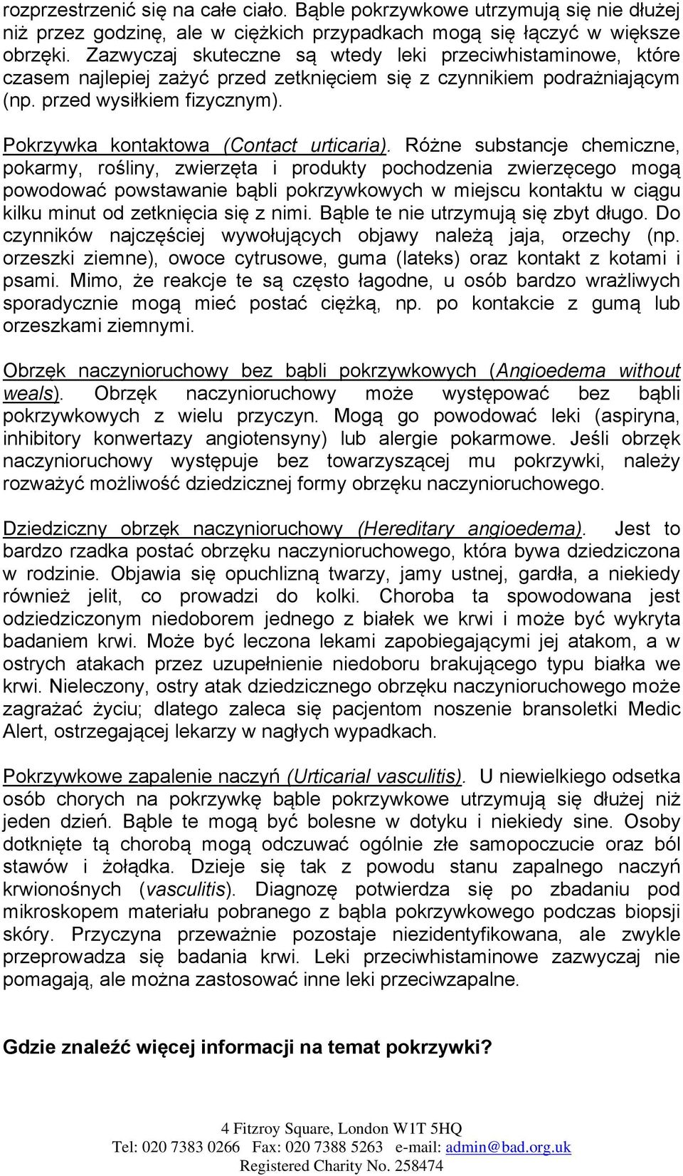 Pokrzywka kontaktowa (Contact urticaria).