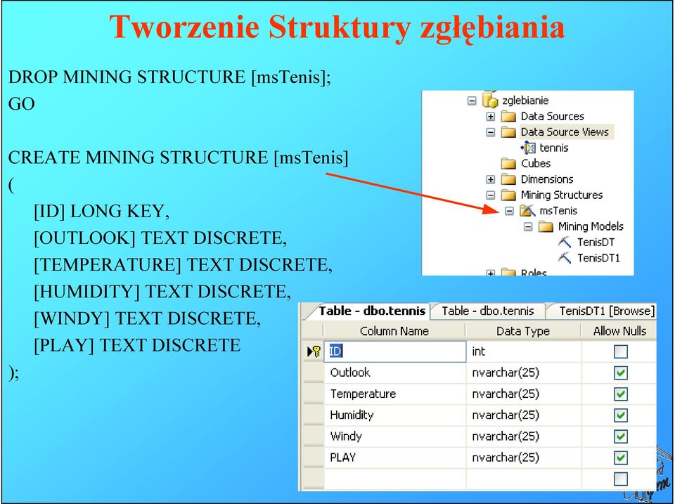 KEY, [OUTLOOK] TEXT DISCRETE, [TEMPERATURE] TEXT DISCRETE,