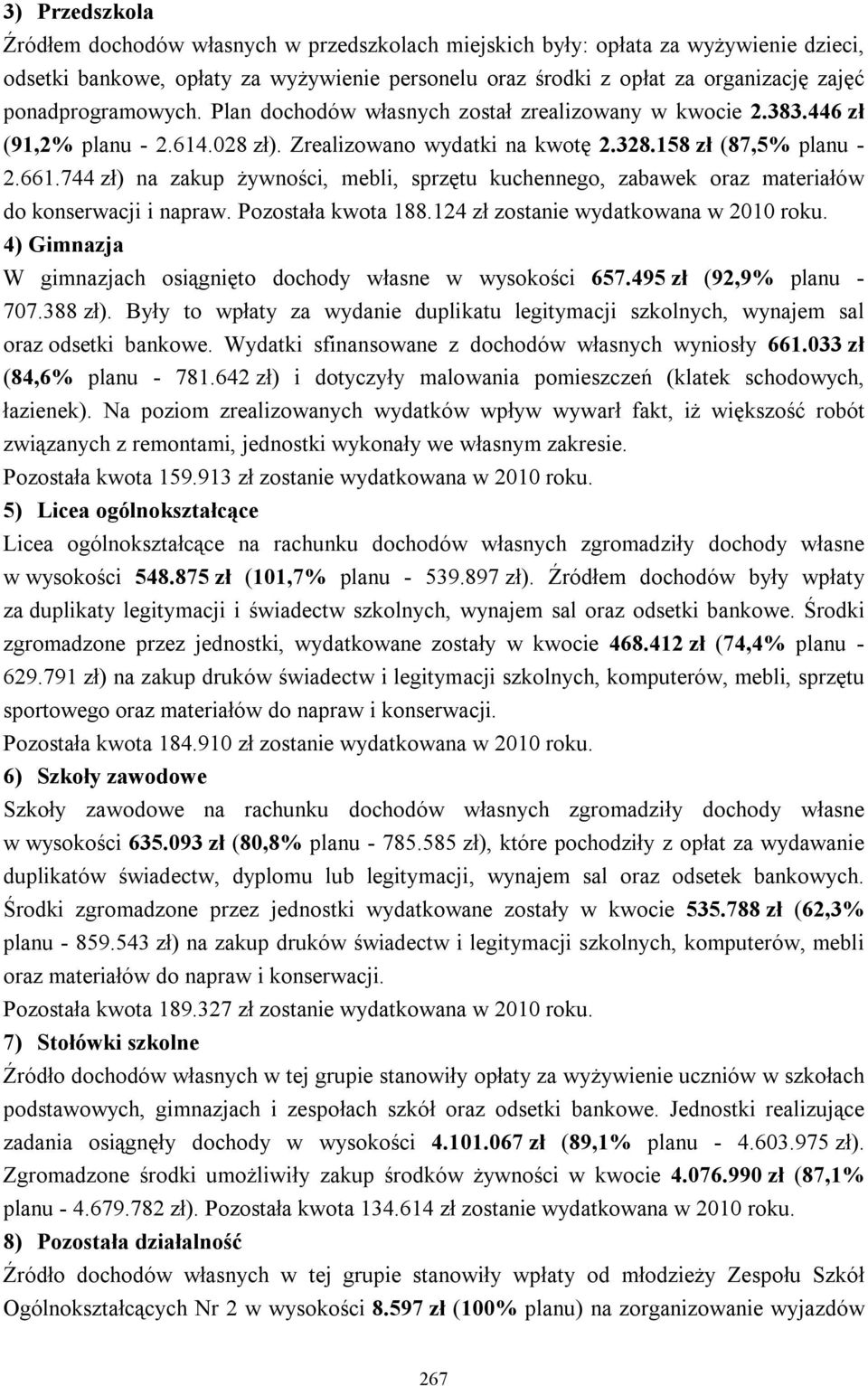 744 zł) na zakup żywności, mebli, sprzętu kuchennego, zabawek oraz materiałów do konserwacji i napraw. Pozostała kwota 188.124 zł zostanie wydatkowana w 2010 roku.