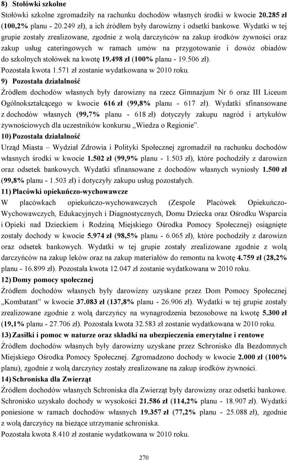 kwotę 19.498 zł (100% planu - 19.506 zł). Pozostała kwota 1.571 zł zostanie wydatkowana w 2010 roku.