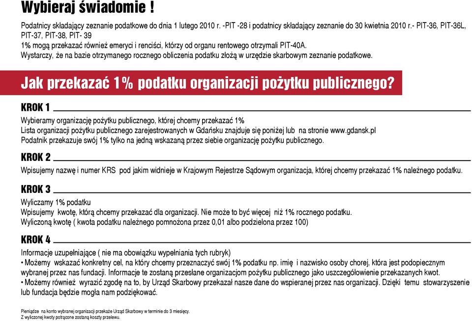 Wystarczy, że na bazie otrzymanego rocznego obliczenia podatku złożą w urzędzie skarbowym zeznanie podatkowe. Jak przekazać 1% podatku organizacji pożytku publicznego?