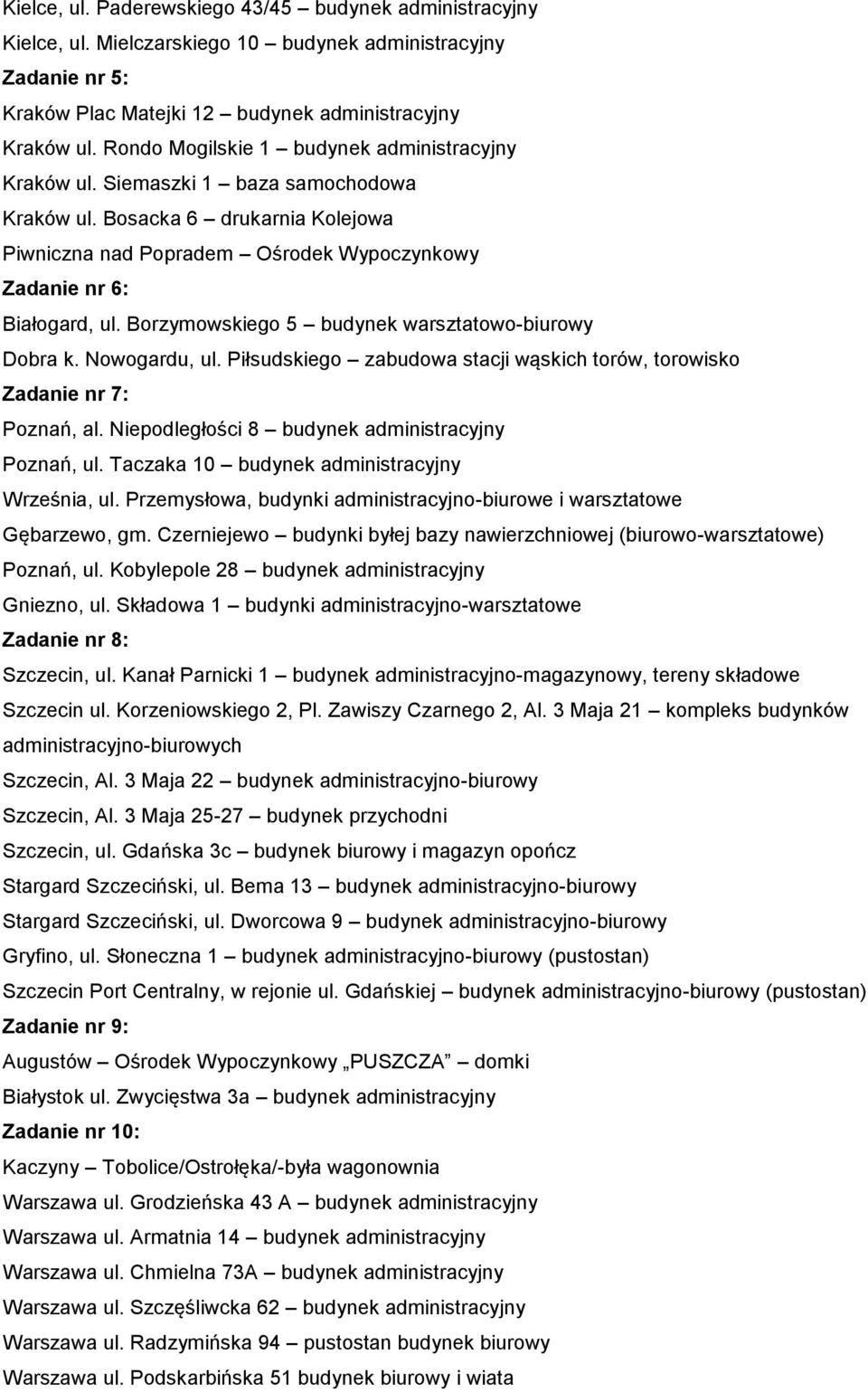 Piłsudskiego zabudowa stacji wąskich torów, torowisko Zadanie nr 7: Poznań, al. Niepodległości 8 Poznań, ul. Taczaka 10 Września, ul.