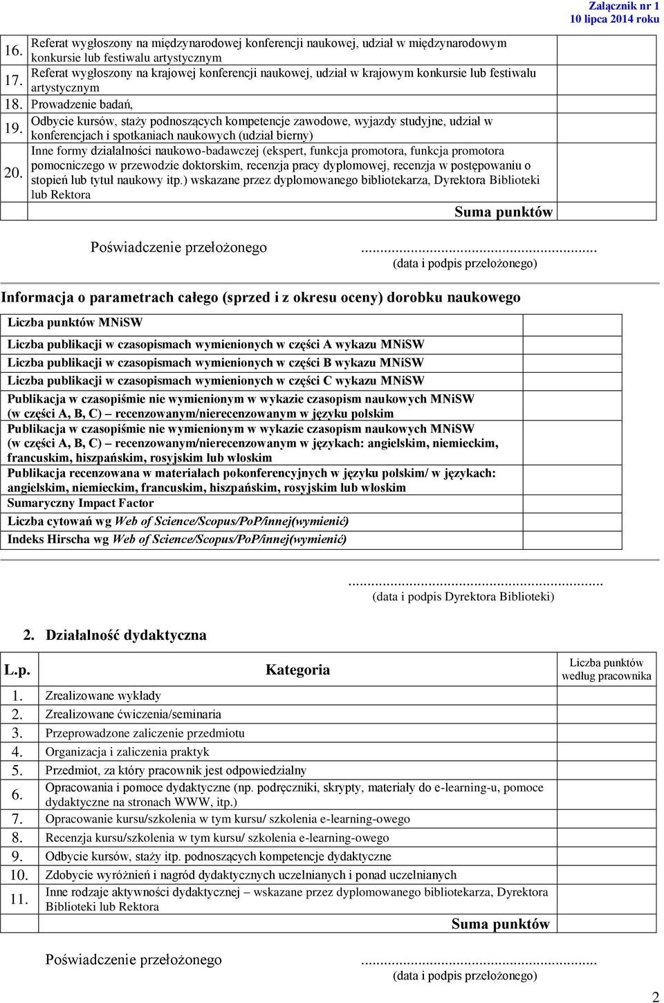 Prowadzenie badań, Odbycie kursów, staży podnoszących kompetencje zawodowe, wyjazdy studyjne, udział w 19. konferencjach i spotkaniach naukowych (udział bierny) 20.