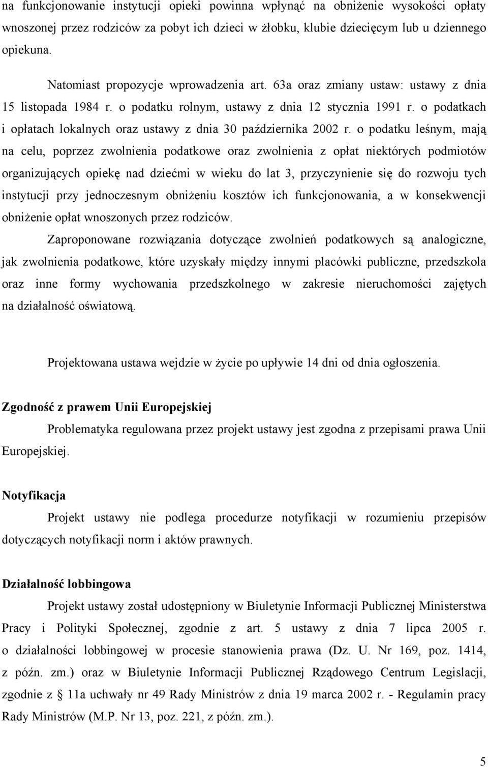 o podatkach i opłatach lokalnych oraz ustawy z dnia 30 października 2002 r.