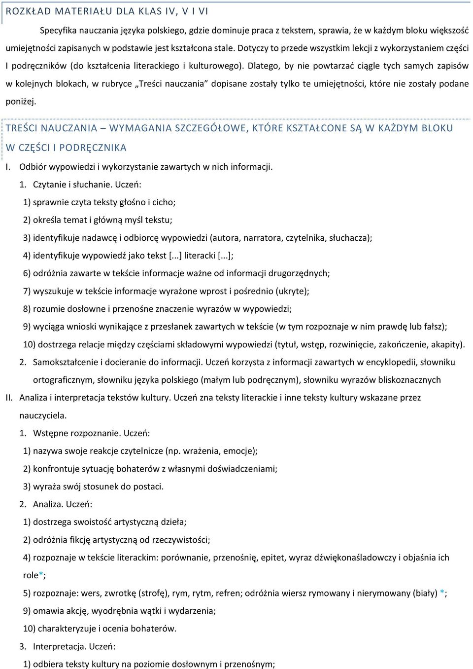 Dlatego, by nie powtarzać ciągle tych samych zapisów w kolejnych blokach, w rubryce Treści nauczania dopisane zostały tylko te umiejętności, które nie zostały podane poniżej.