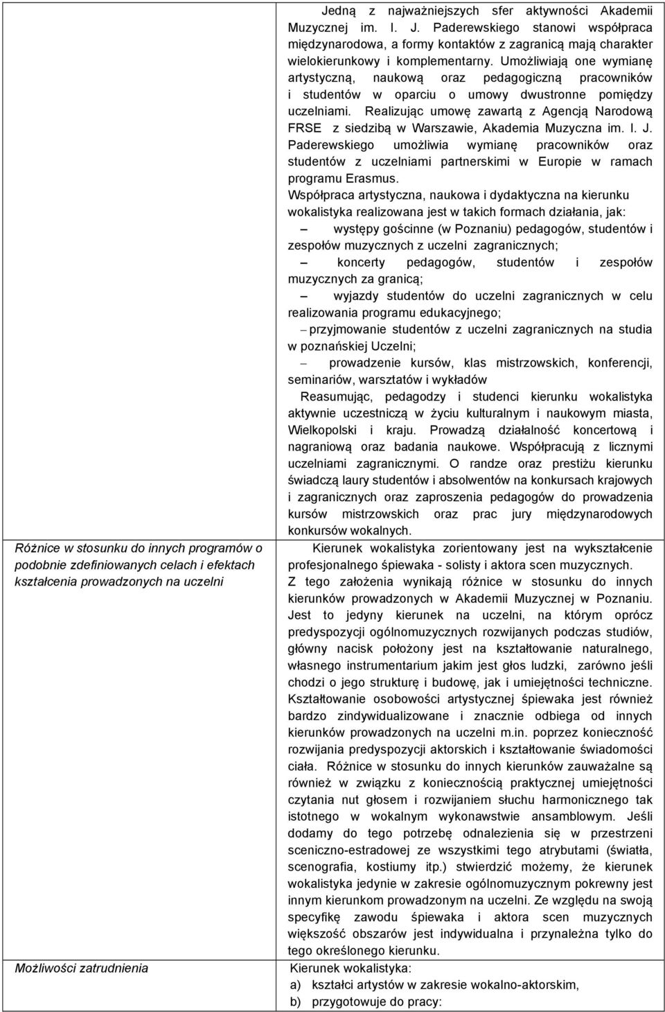 Umożliwiają one wymianę artystyczną, naukową oraz pedagogiczną pracowników i studentów w oparciu o umowy dwustronne pomiędzy uczelniami.