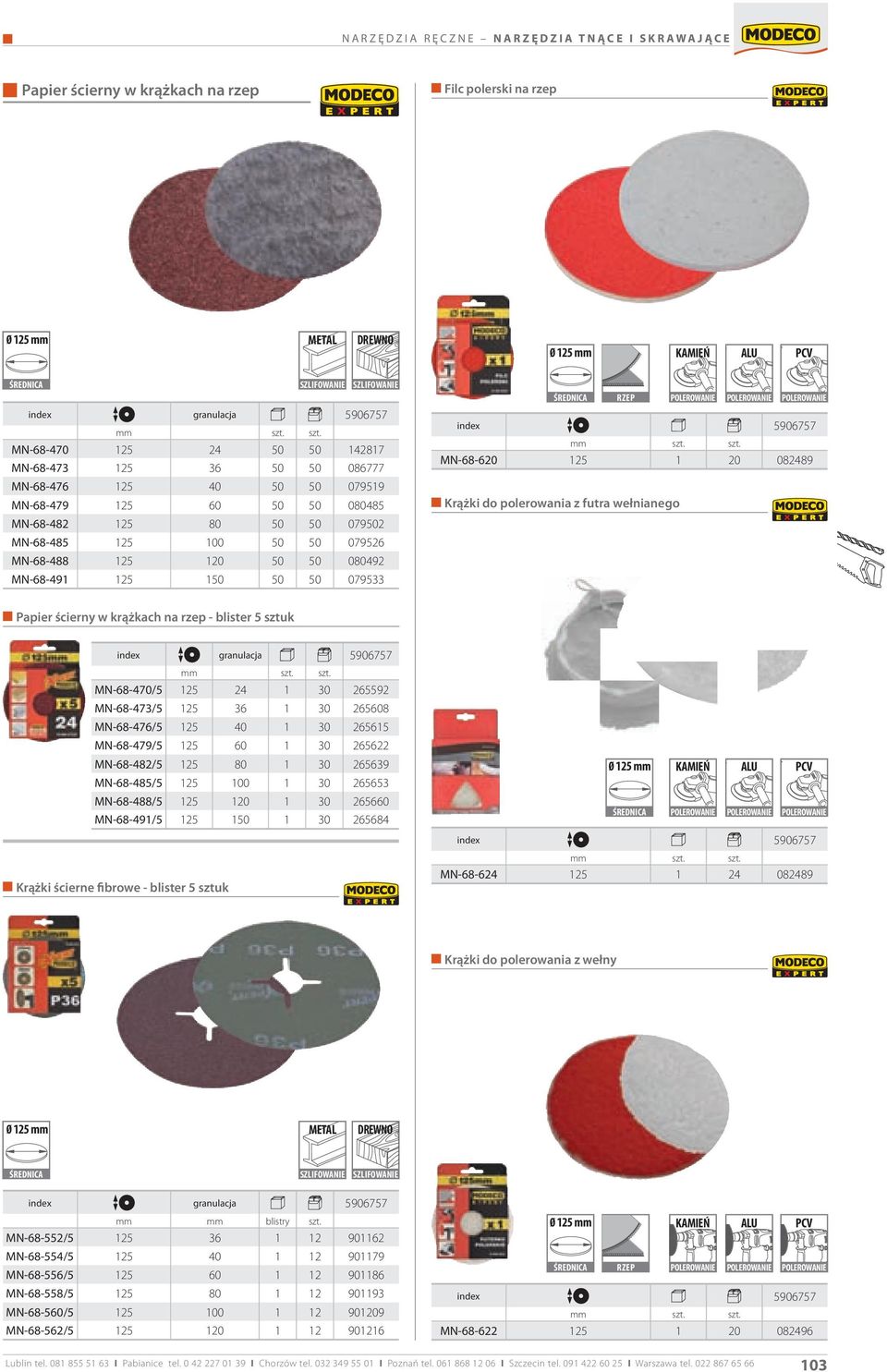 do polerowania z futra wełnianego Papier ścierny w krążkach na rzep - blister 5 sztuk granulacja MN-68-470/5 MN-68-473/5 24 36 30 30 265592 265608 MN-68-476/5 40 30 26565 MN-68-479/5 60 30 265622