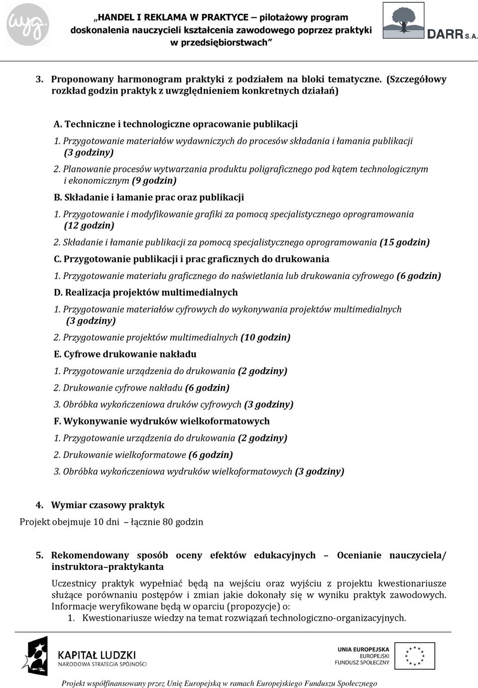 Planowanie procesów wytwarzania produktu poligraficznego pod kątem technologicznym i ekonomicznym (9 godzin) B. Składanie i łamanie prac oraz publikacji 1.