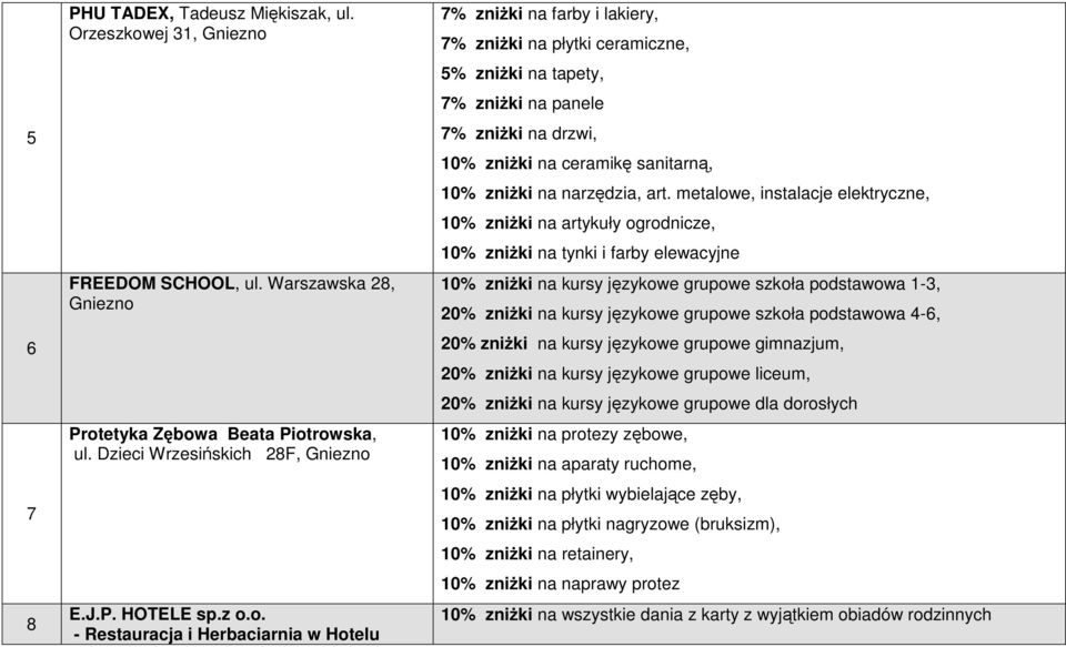 sanitarną, 10% zniŝki na narzędzia, art.