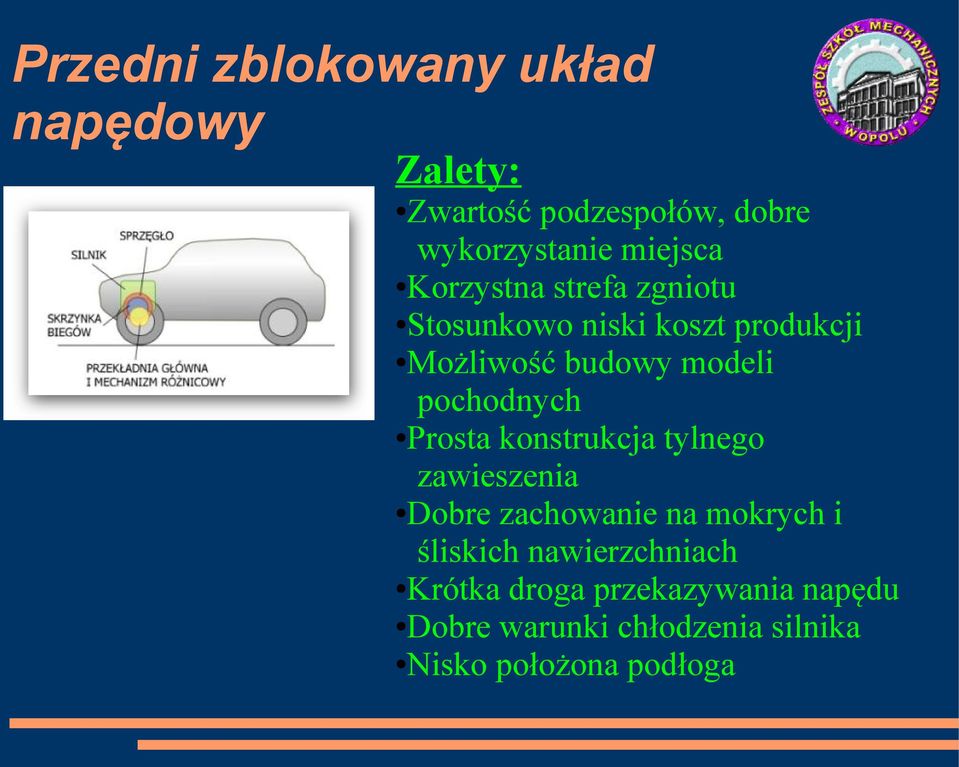 pochodnych Prosta konstrukcja tylnego zawieszenia Dobre zachowanie na mokrych i śliskich