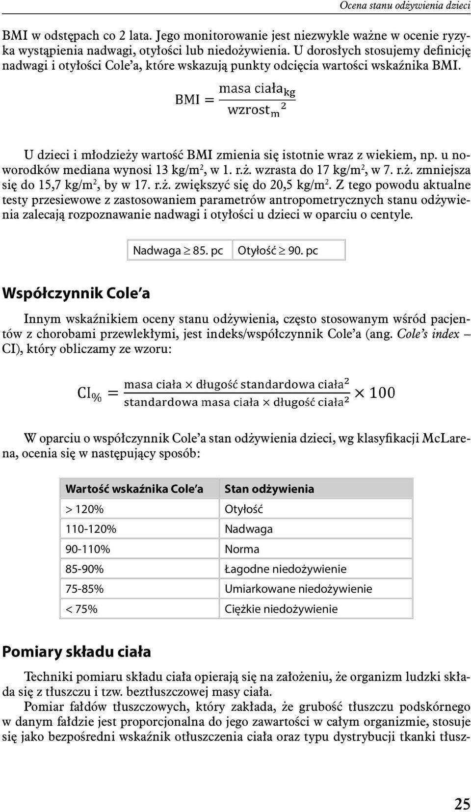 u noworodków mediana wynosi 13 kg/m 2, w 1. r.ż. wzrasta do 17 kg/m 2, w 7. r.ż. zmniejsza się do 15,7 kg/m 2, by w 17. r.ż. zwiększyć się do 20,5 kg/m 2.