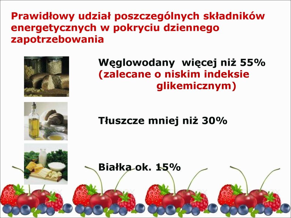 zapotrzebowania Węglowodany więcej niż 55%