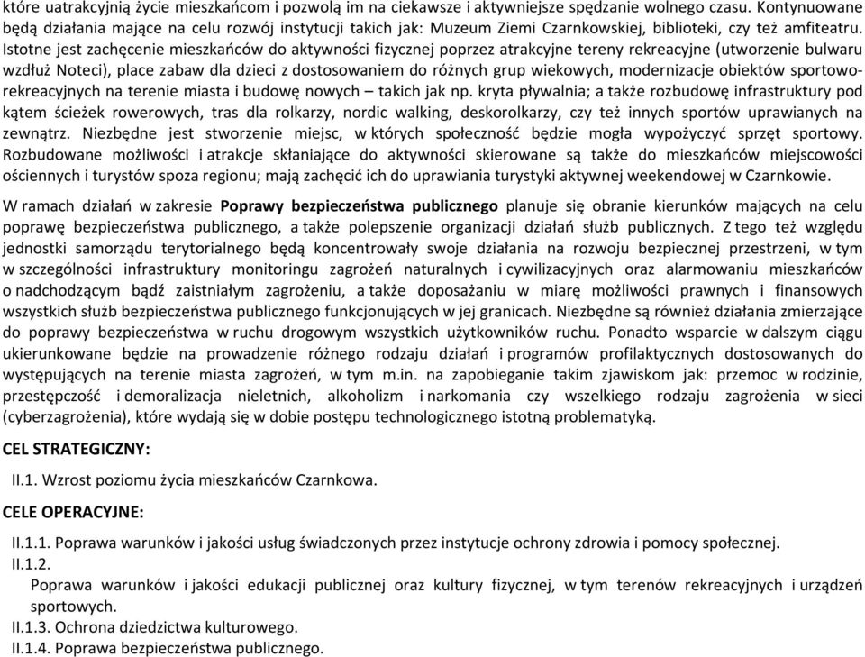 Istotne jest zachęcenie mieszkańców do aktywności fizycznej poprzez atrakcyjne tereny rekreacyjne (utworzenie bulwaru wzdłuż Noteci), place zabaw dla dzieci z dostosowaniem do różnych grup wiekowych,