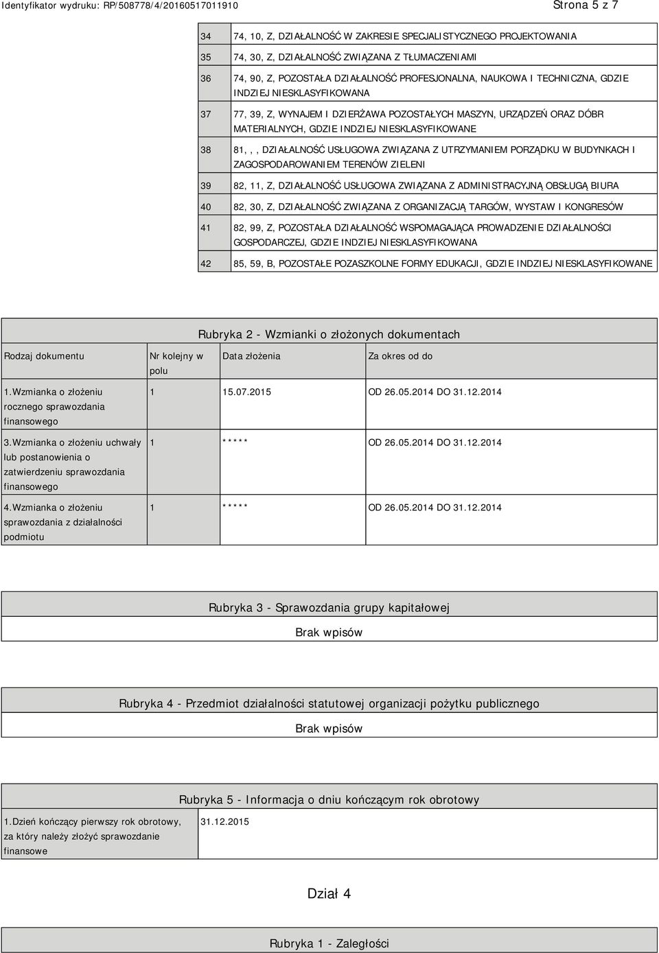 UTRZYMAM PORZĄDKU W BUDYNKACH I ZAGOSPODAROWAM TERENÓW ZIELENI 39 82, 11, Z, DZIAŁALNOŚĆ USŁUGOWA ZWIĄZANA Z ADMINISTRACYJNĄ OBSŁUGĄ BIURA 40 82, 30, Z, DZIAŁALNOŚĆ ZWIĄZANA Z ORGANIZACJĄ TARGÓW,