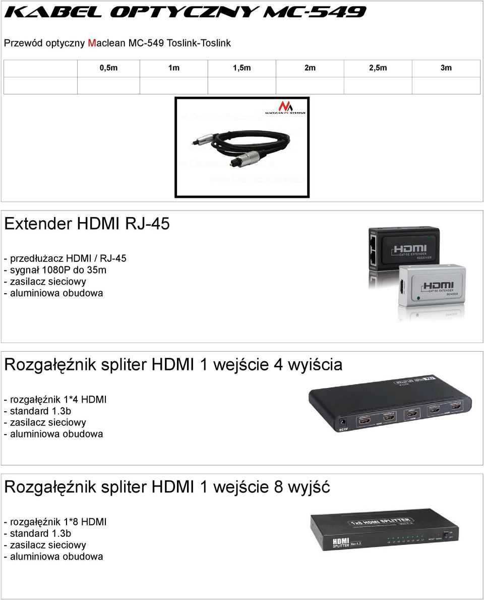 1 wejście 4 wyjścia - rozgałęźnik 1*4 HDMI - standard 1.