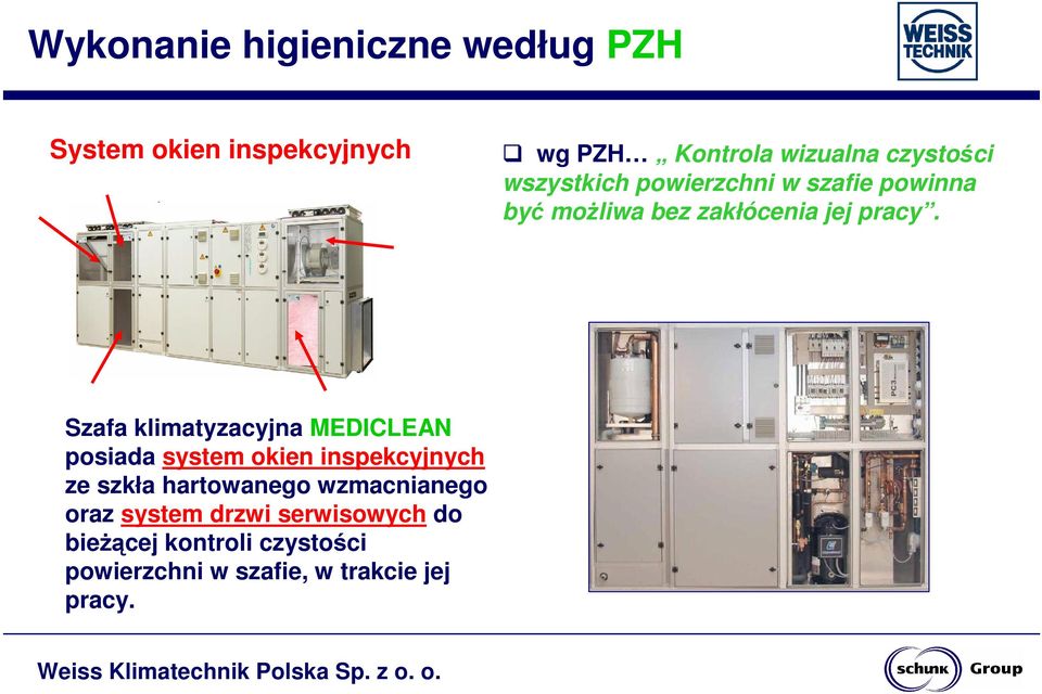 Szafa klimatyzacyjna MEDICLEAN posiada system okien inspekcyjnych ze szkła hartowanego