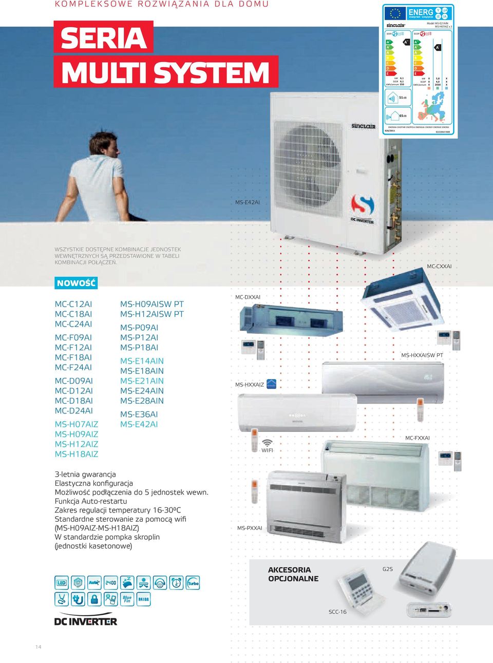 MS-E18IN MS-E21IN MS-E24IN MS-E28IN MS-E36I MS-E42I MC-DXXI MS-HXXIZ IFI MS-HXXIS PT MC-FXXI 3-letnia gwarancja Elastyczna konfiguracja Możliwość podłączenia do 5 jednostek wewn.