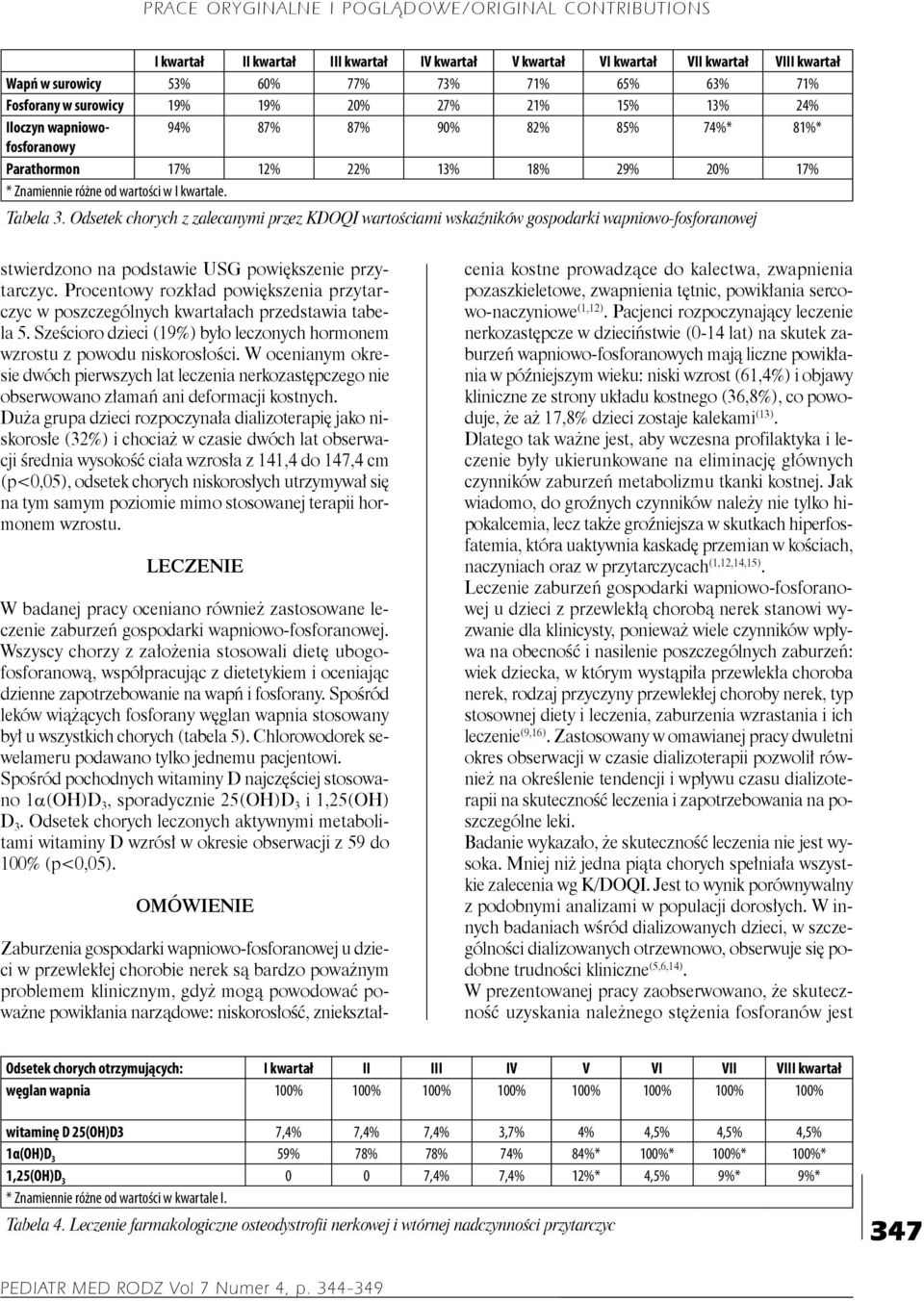 Odsetek chorych z zalecanymi przez KDOQI wartościami wskaźników gospodarki wapniowo-fosforanowej stwierdzono na podstawie USG powiększenie przytarczyc.