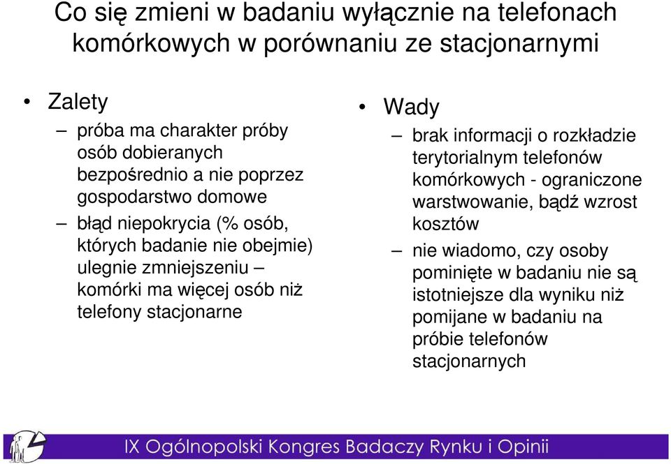 więcej osób niŝ telefony stacjonarne Wady brak informacji o rozkładzie terytorialnym telefonów komórkowych - ograniczone warstwowanie, bądź