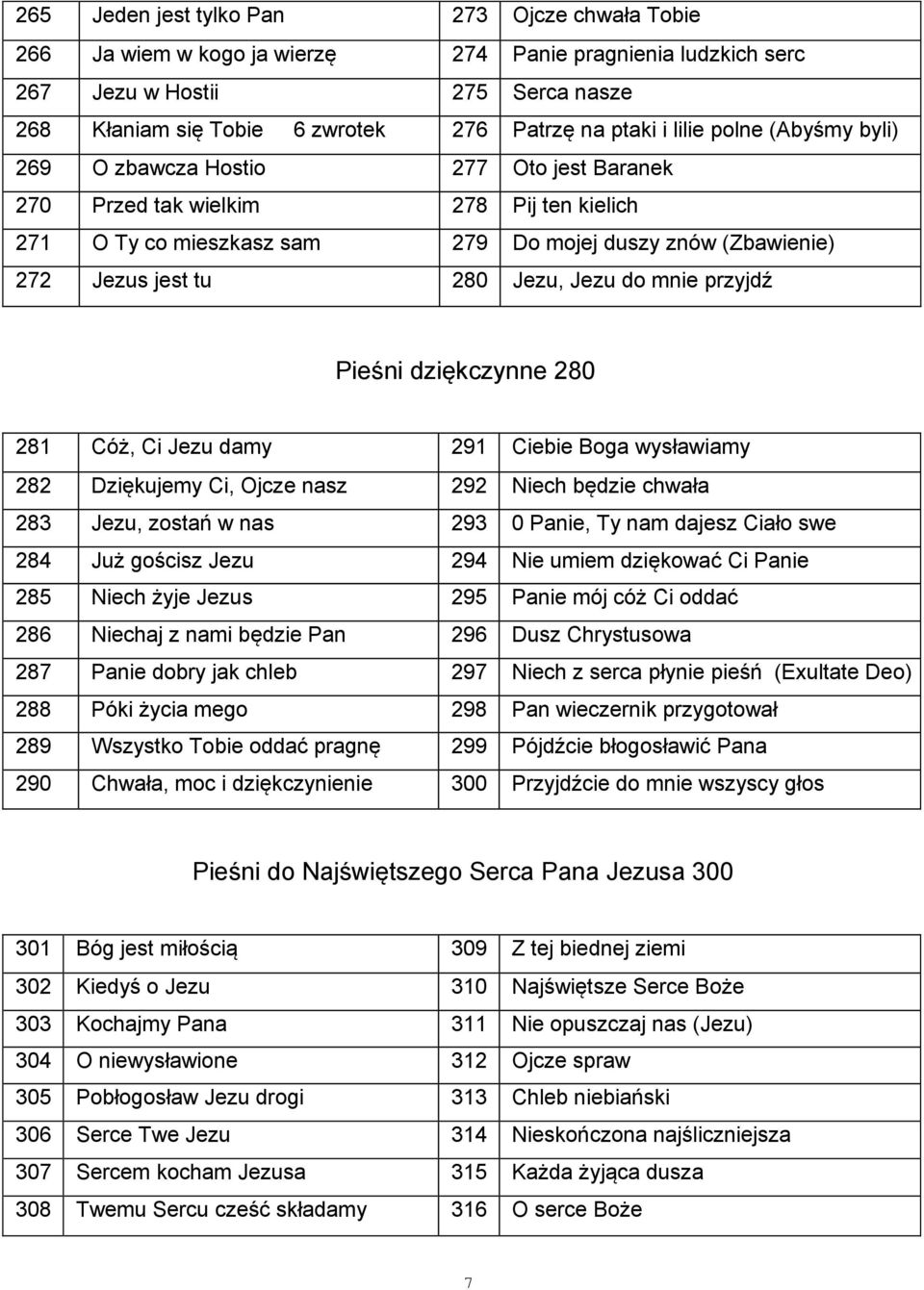 Jezu do mnie przyjdź Pieśni dziękczynne 280 281 Cóż, Ci Jezu damy 291 Ciebie Boga wysławiamy 282 Dziękujemy Ci, Ojcze nasz 292 Niech będzie chwała 283 Jezu, zostań w nas 293 0 Panie, Ty nam dajesz