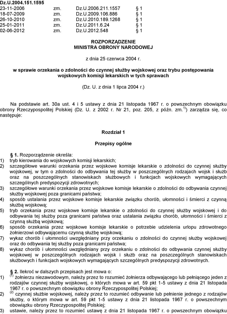 w sprawie orzekania o zdolności do czynnej służby wojskowej oraz trybu postępowania wojskowych komisji lekarskich w tych sprawach (Dz. U. z dnia 1 lipca 2004 r.) Na podstawie art. 30a ust.