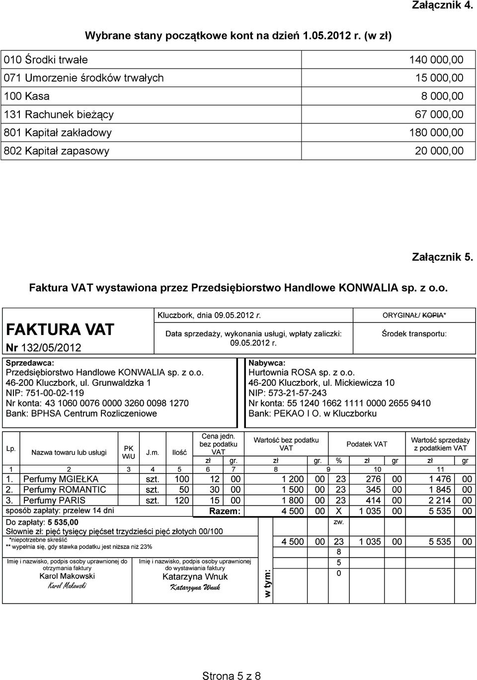 000,00 131 Rachunek bie cy 67 000,00 801 Kapita zak adowy 180 000,00 802 Kapita