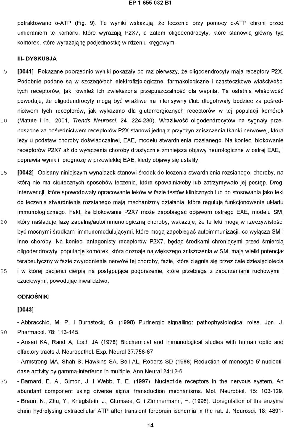 rdzeniu kręgowym. III- DYKUJA 1 20 2 [0041] Pokazane poprzednio wyniki pokazały po raz pierwszy, że oligodendrocyty mają receptory P2X.