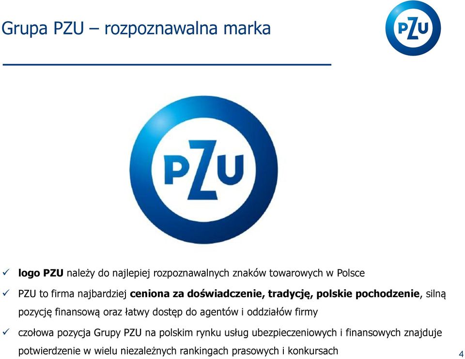 finansową oraz łatwy dostęp do agentów i oddziałów firmy czołowa pozycja Grupy PZU na polskim rynku