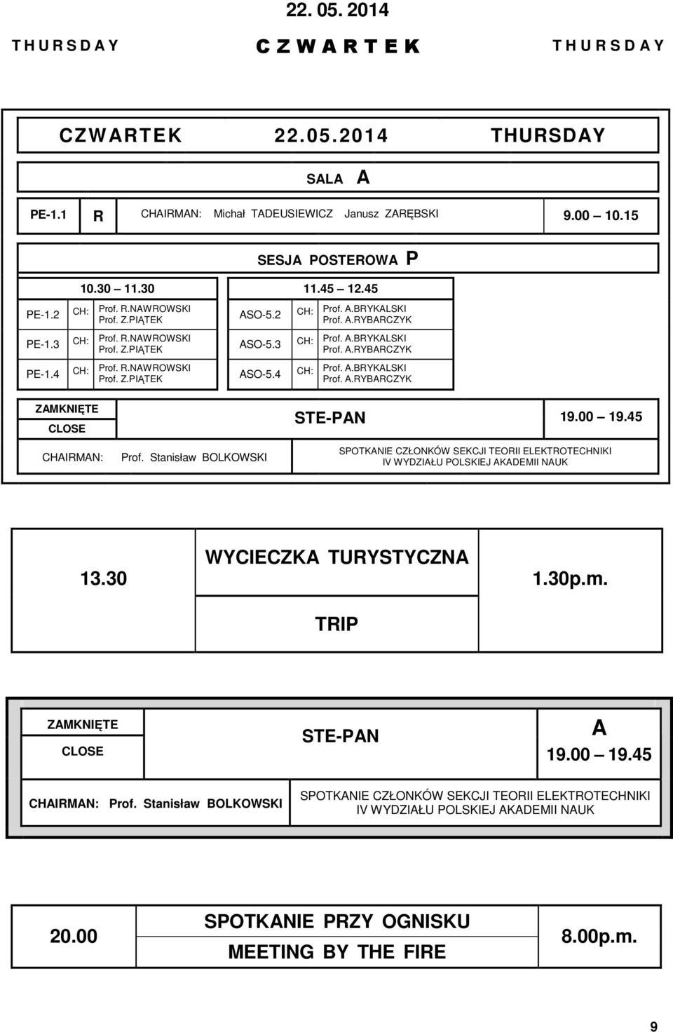 Stanisław BOLKOWSKI STE-AN 19.00 19.45 SOTKANIE CZŁONKÓW SEKCJI TEORII ELEKTROTECHNIKI IV WYDZIAŁU OLSKIEJ AKADEMII NAUK 13.30 WYCIECZKA TURYSTYCZNA TRI 1.30p.m. ZAMKNIĘTE CLOSE STE-AN A 19.00 19.45 CHAIRMAN: rof.