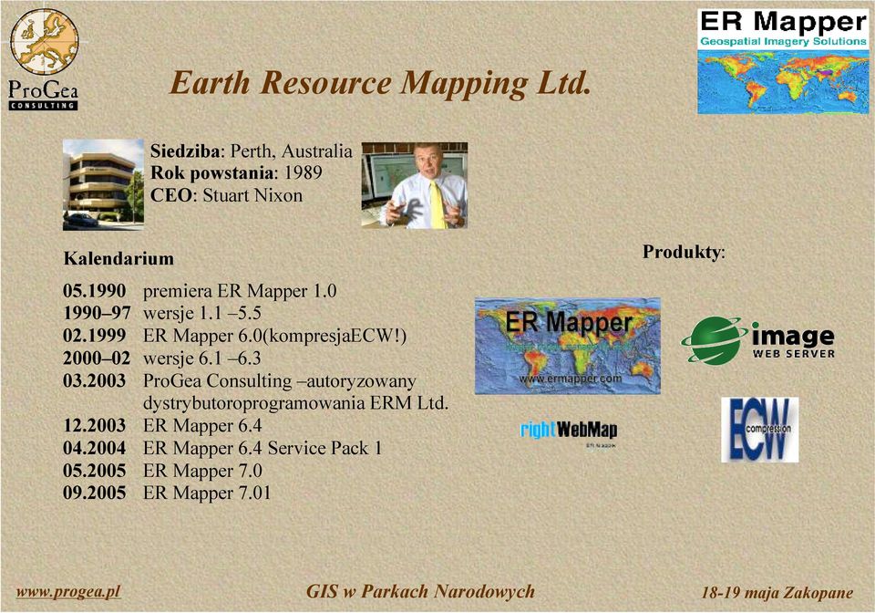 1990 premiera ER Mapper 1.0 1990 97 wersje 1.1 5.5 02.1999 ER Mapper 6.0(kompresjaECW!