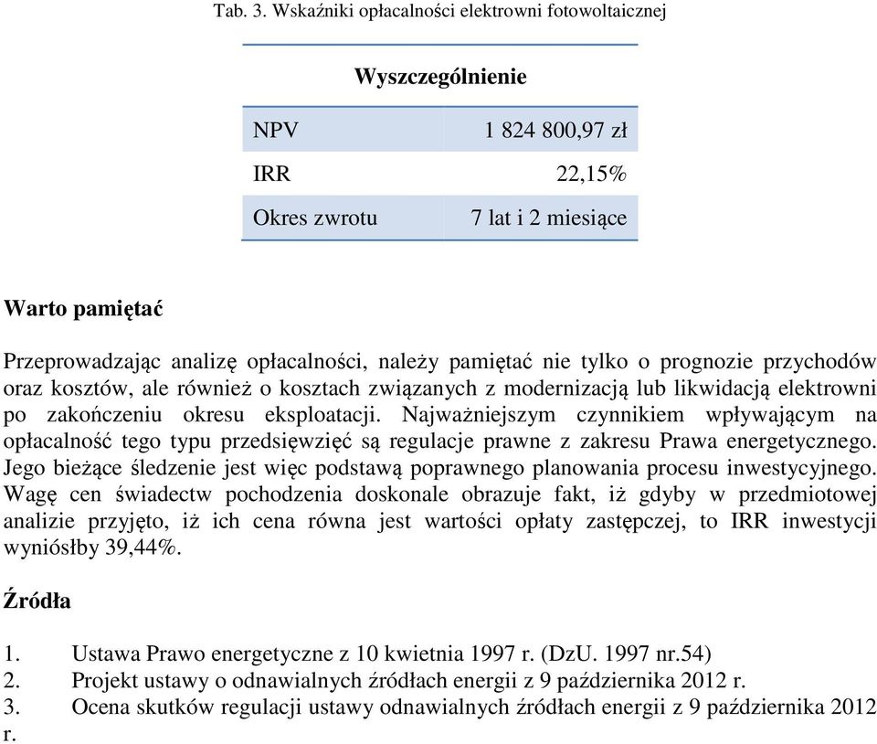 prognozie przychodów oraz kosztów, ale również o kosztach związanych z modernizacją lub likwidacją elektrowni po zakończeniu okresu eksploatacji.