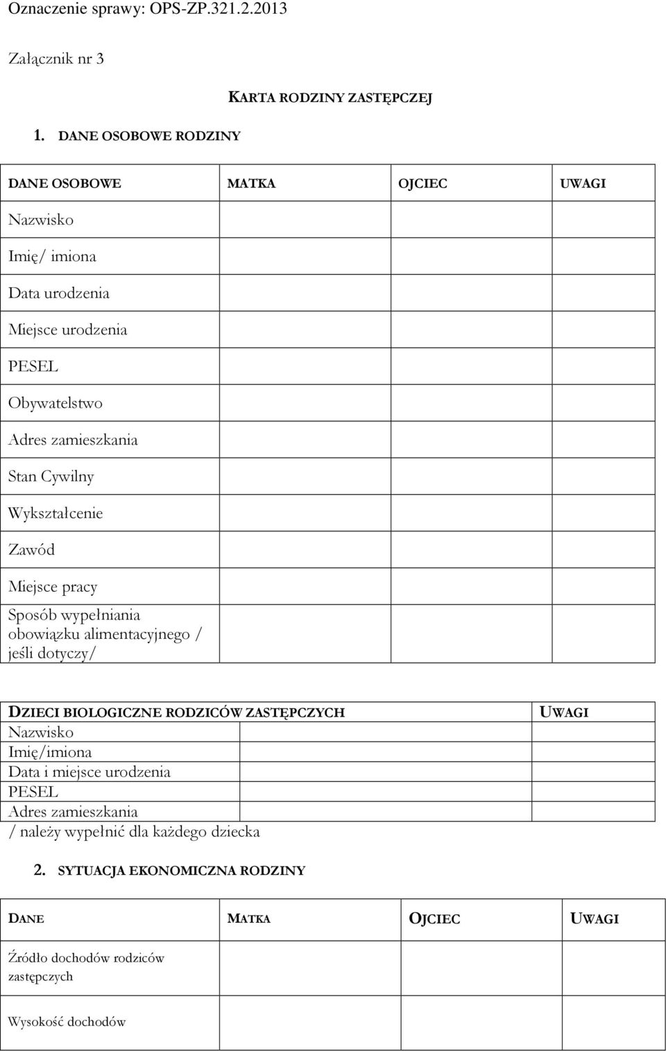 zamieszkania Stan Cywilny Wykształcenie Zawód Miejsce pracy Sposób wypełniania obowiązku alimentacyjnego / jeśli dotyczy/ DZIECI BIOLOGICZNE