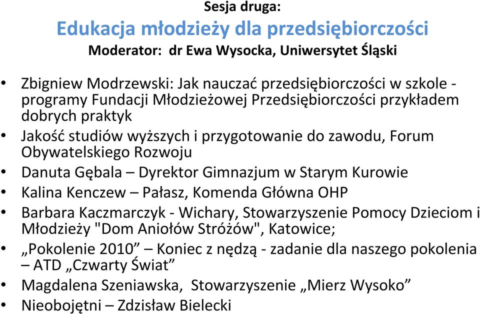 Gębala Dyrektor Gimnazjum w Starym Kurowie Kalina Kenczew Pałasz, Komenda Główna OHP Barbara Kaczmarczyk Wichary, Stowarzyszenie Pomocy Dzieciom i Młodzieży "Dom