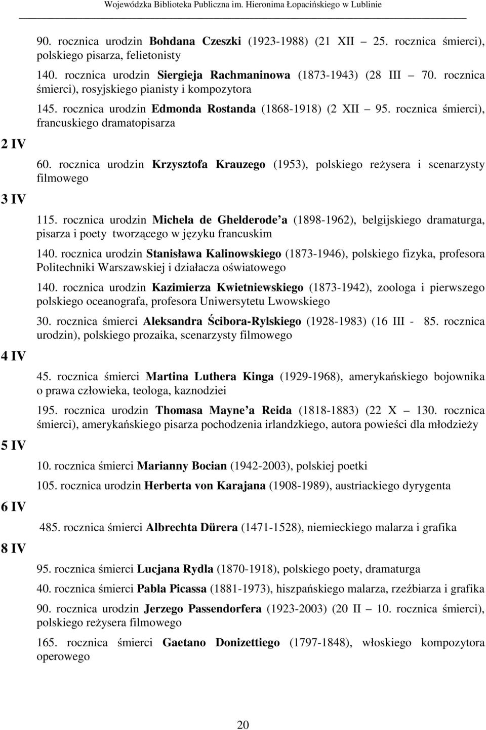 rocznica śmierci), francuskiego dramatopisarza 60. rocznica urodzin Krzysztofa Krauzego (1953), polskiego reżysera i scenarzysty filmowego 115.