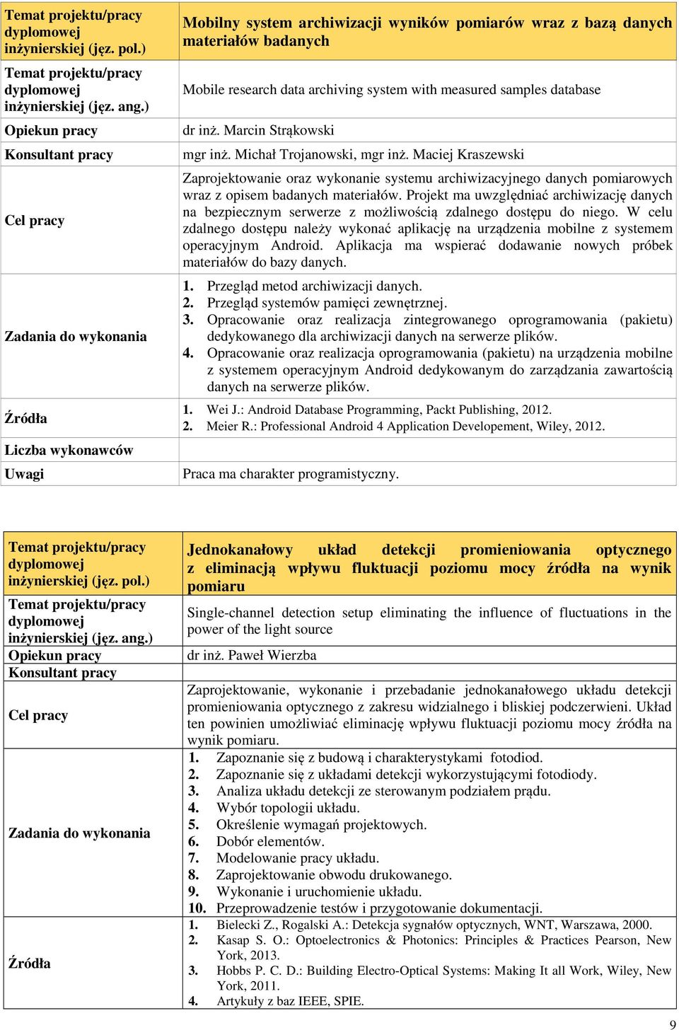 Projekt ma uwzględniać archiwizację danych na bezpiecznym serwerze z możliwością zdalnego dostępu do niego.