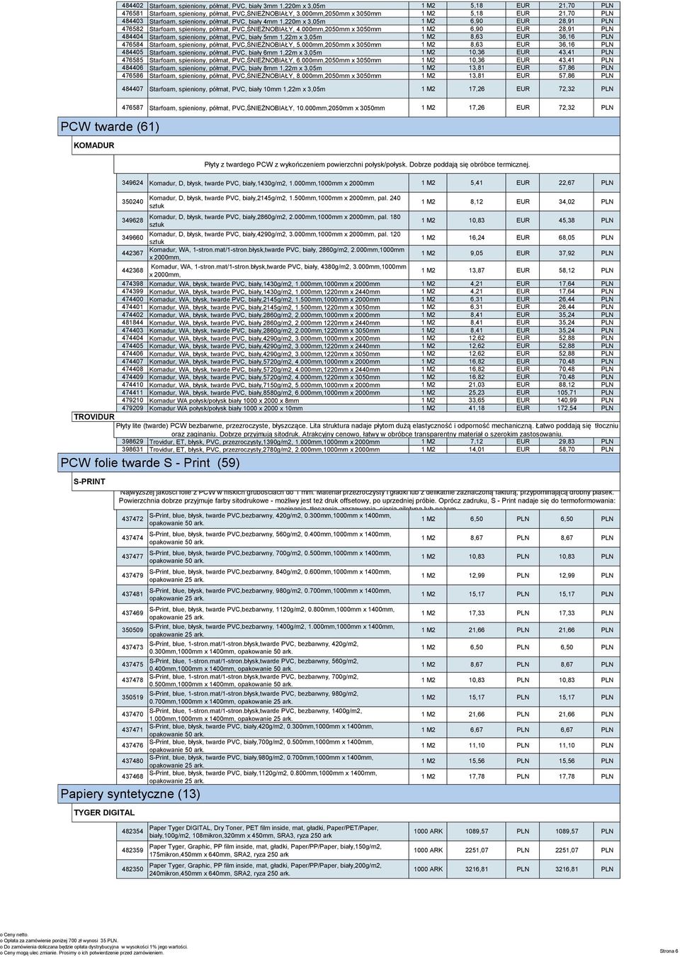 1 5,18 EUR 21,70 PLN druku, wyklejania PCW oraz spienione materiał STARFOAM konstrukcyjny (60) do 476581 produkcji Starfoam, stojaków, spieniony, prezenterów półmat, i innych.