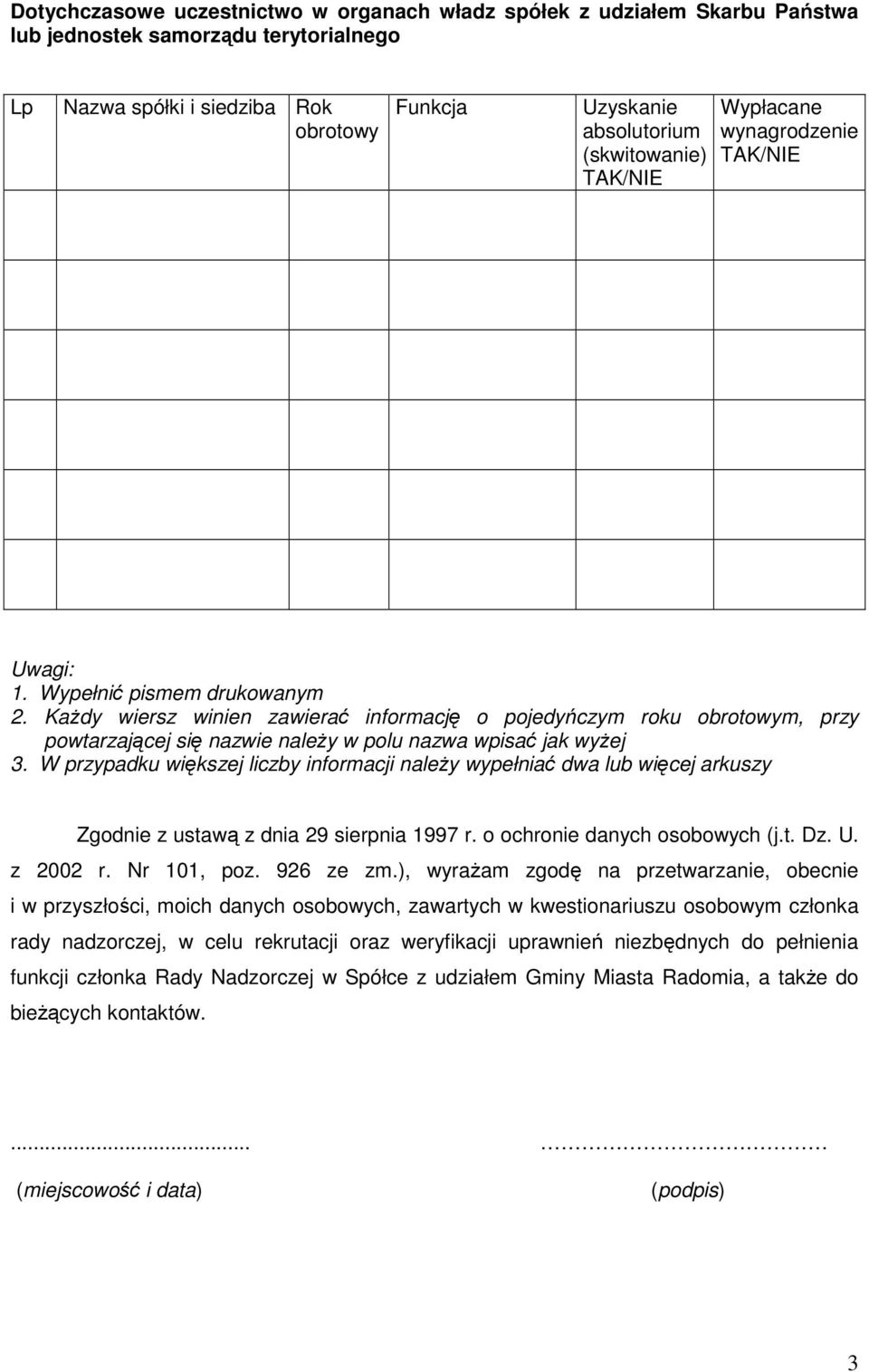 KaŜdy wiersz winien zawierać informację o pojedyńczym roku obrotowym, przy powtarzającej się nazwie naleŝy w polu nazwa wpisać jak wyŝej 3.