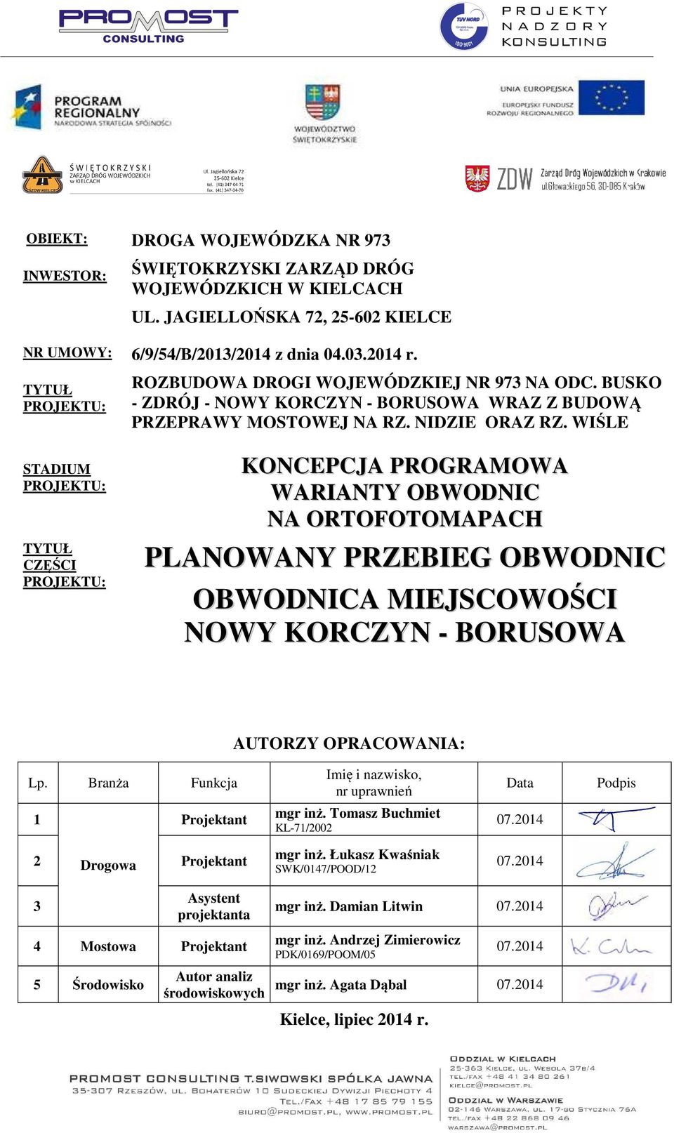 WIŚLE KONCEPCJA PROGRAMOWA WARIANTY OBWODNIC NA ORTOFOTOMAPACH OBWODNICA MIEJSCOWOŚCI NOWY KORCZYN - BORUSOWA AUTORZY OPRACOWANIA: Lp.