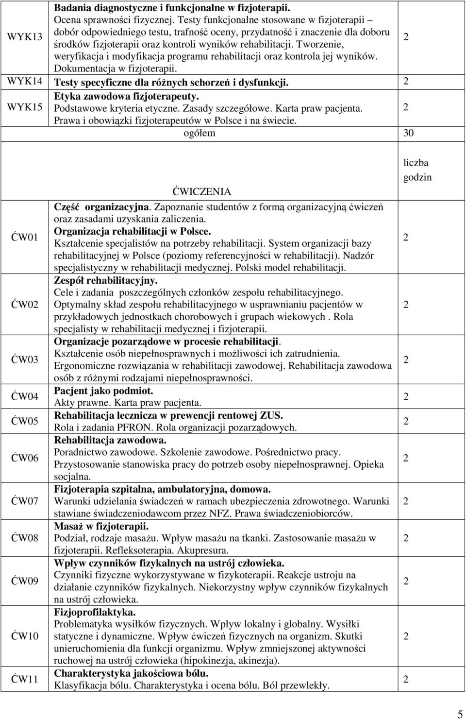 Tworzenie, weryfikacja i modyfikacja programu rehabilitacji oraz kontrola jej wyników. Dokumentacja w fizjoterapii. WYK14 Testy specyficzne dla różnych schorzeń i dysfunkcji.