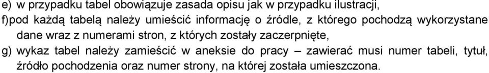 stron, z których zostały zaczerpnięte, g) wykaz tabel należy zamieścić w aneksie do pracy