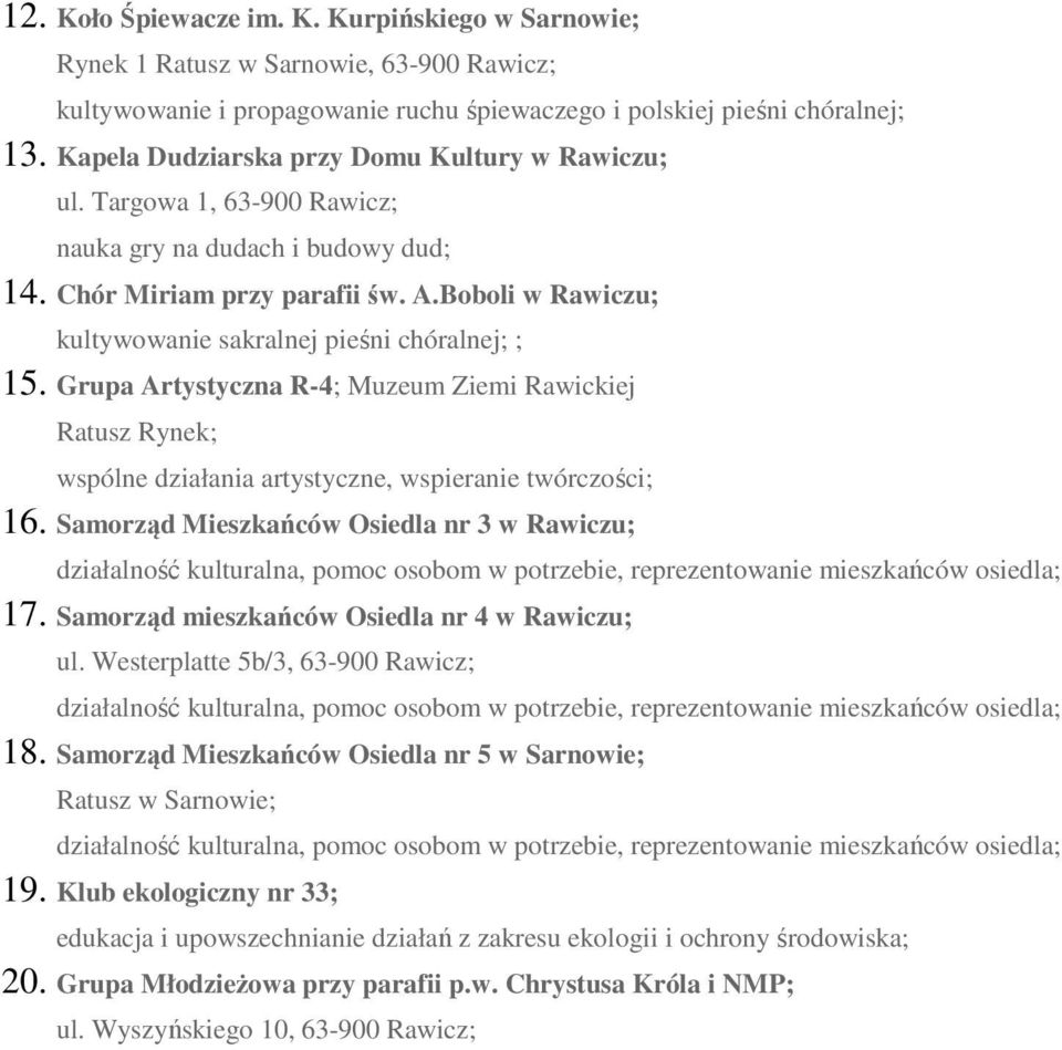 Grupa Artystyczna R-4; Muzeum Ziemi Rawickiej Ratusz Rynek; wspólne działania artystyczne, wspieranie twórczości; 16.