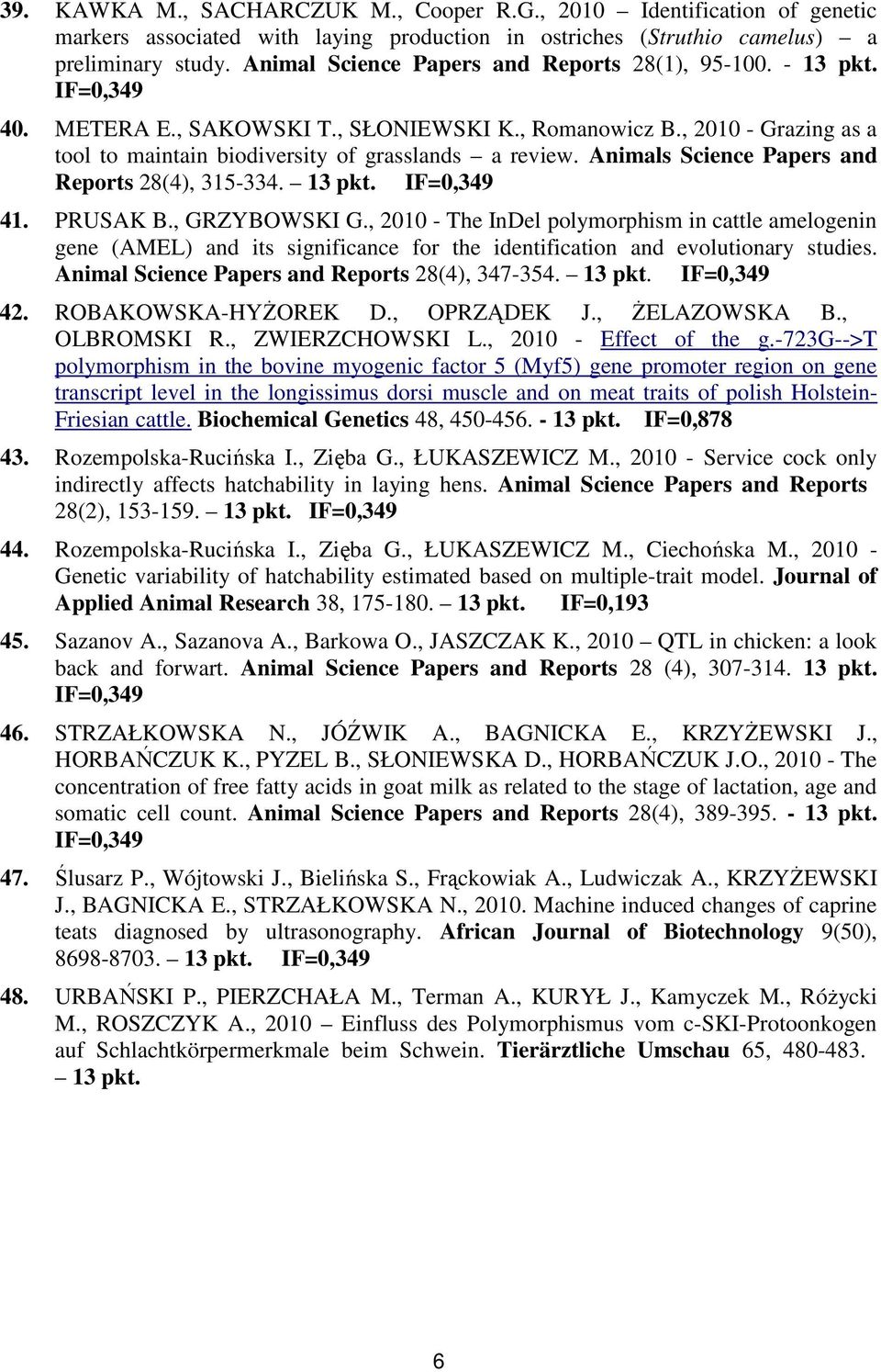 Animals Science Papers and Reports 28(4), 315-334. 13 pkt. IF=0,349 41. PRUSAK B., GRZYBOWSKI G.