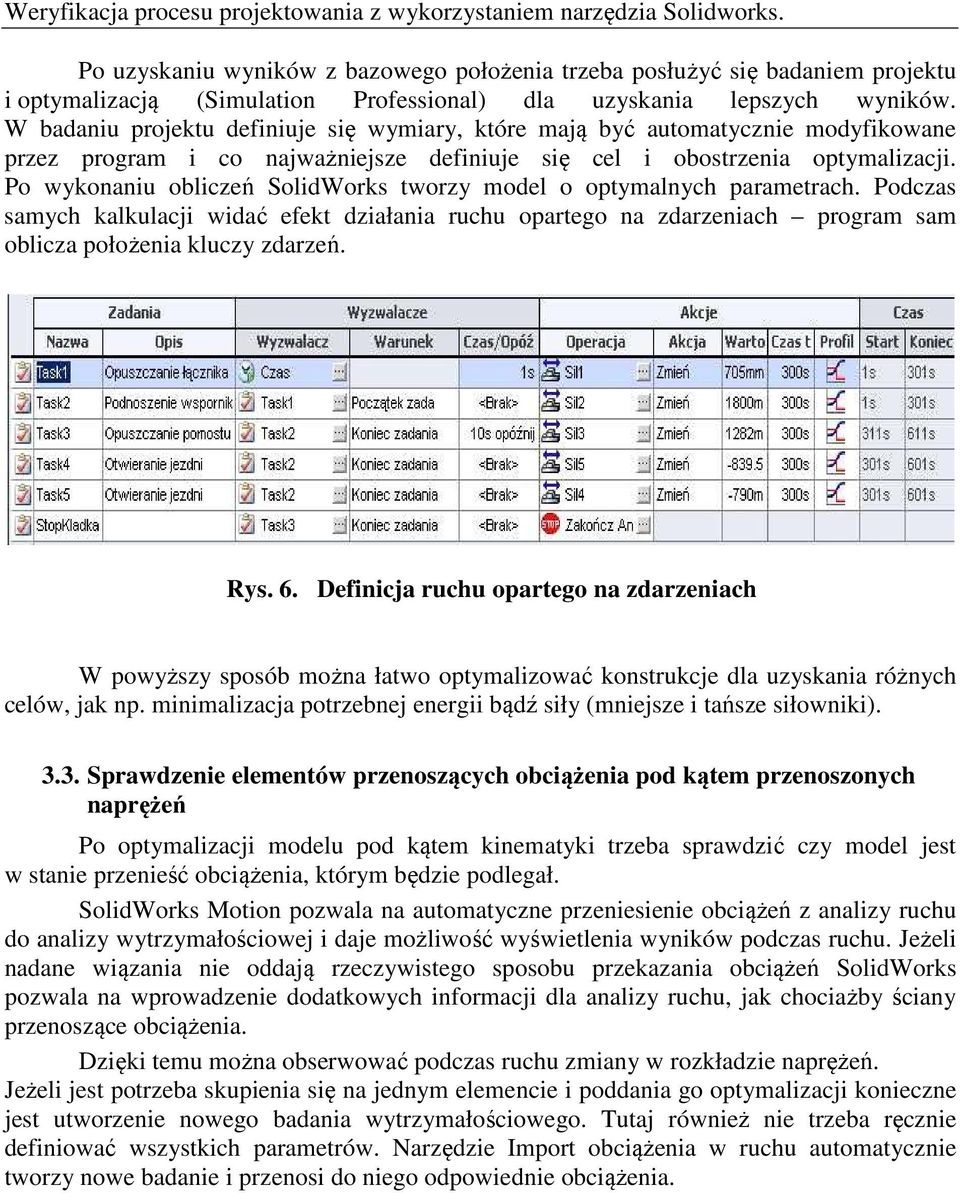 W badaniu projektu definiuje się wymiary, które mają być automatycznie modyfikowane przez program i co najważniejsze definiuje się cel i obostrzenia optymalizacji.