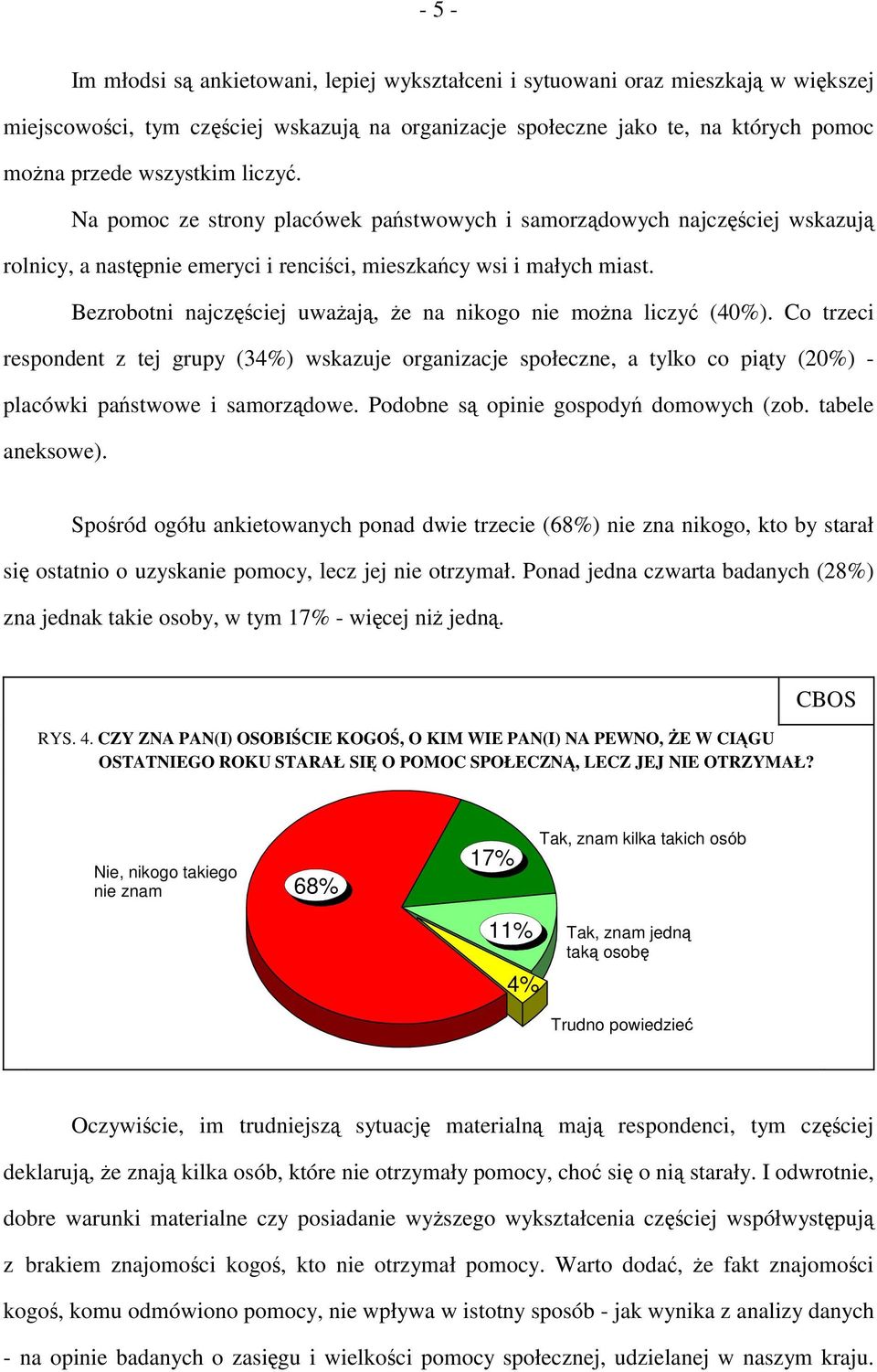 Bezrobotni najczęściej uważają, że na nikogo nie można liczyć (40%). Co trzeci respondent z tej grupy (34%) wskazuje organizacje społeczne, a tylko co piąty (20%) - placówki państwowe i samorządowe.