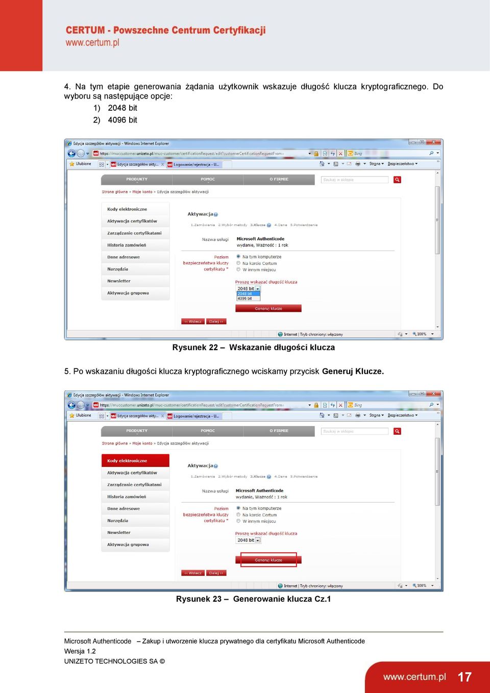 Po wskazaniu długości klucza kryptograficznego wciskamy przycisk Generuj Klucze.