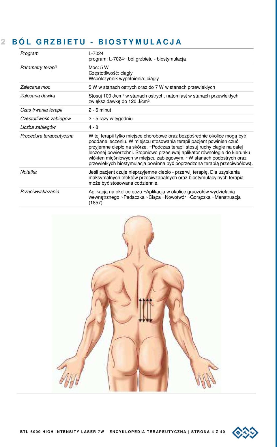 2-6 minut W tej terapii tylko miejsce chorobowe oraz bezpośrednie okolice mogą być poddane leczeniu. W miejscu stosowania terapii pacjent powinien czuć przyjemne ciepło na skórze.