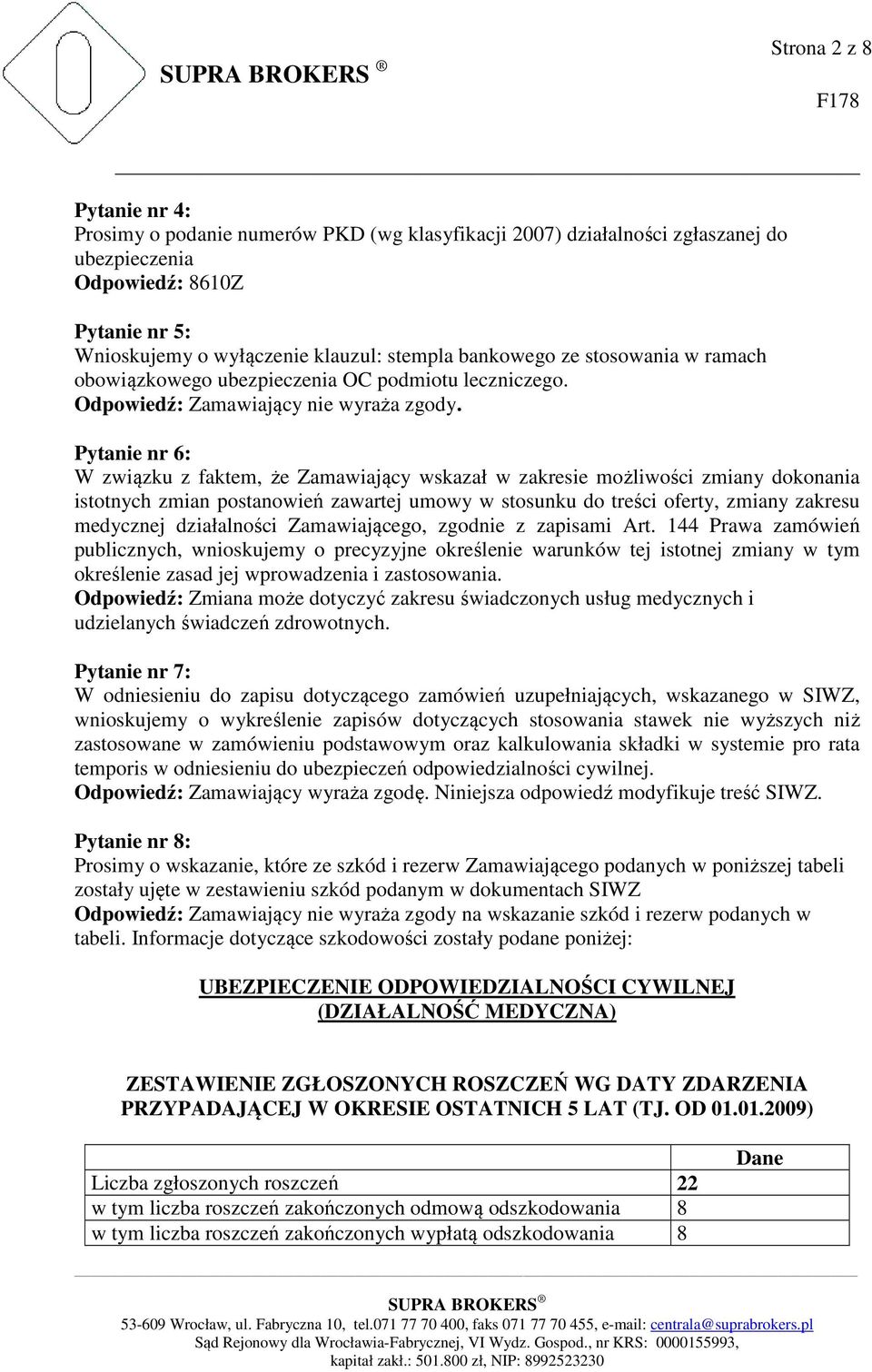 Pytanie nr 6: W związku z faktem, że Zamawiający wskazał w zakresie możliwości zmiany dokonania istotnych zmian postanowień zawartej umowy w stosunku do treści oferty, zmiany zakresu medycznej